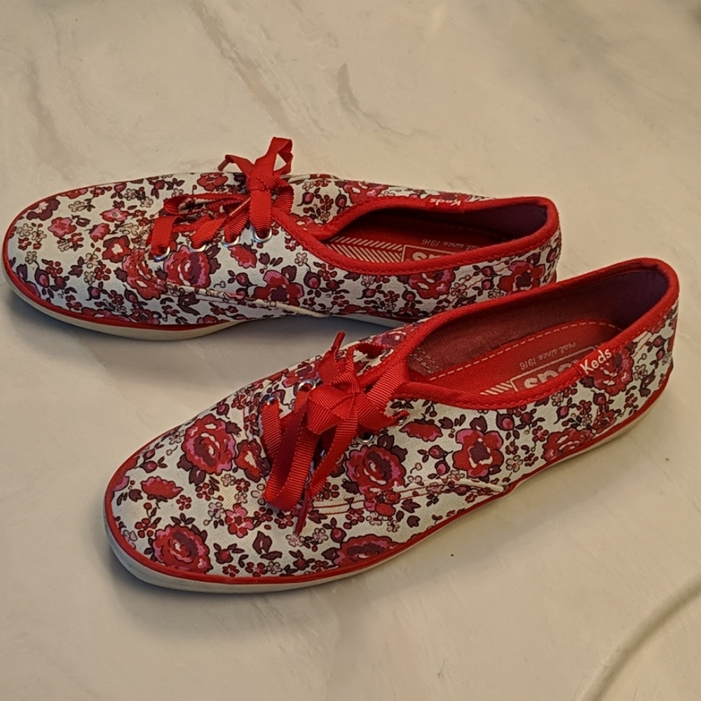 Red floral Keds